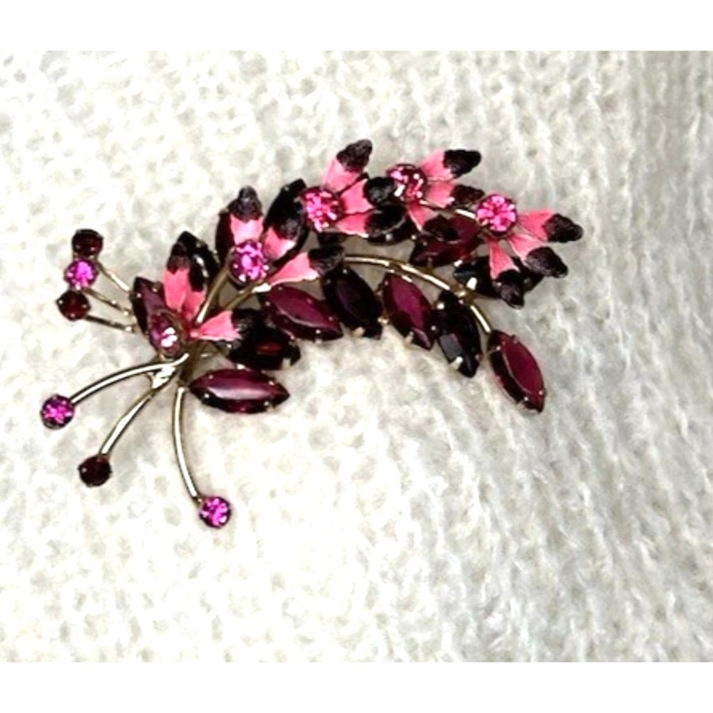 Juliana D&E Enameled Flower Brooch Pink Fuchsia Ruby Navette Open Back Vintage